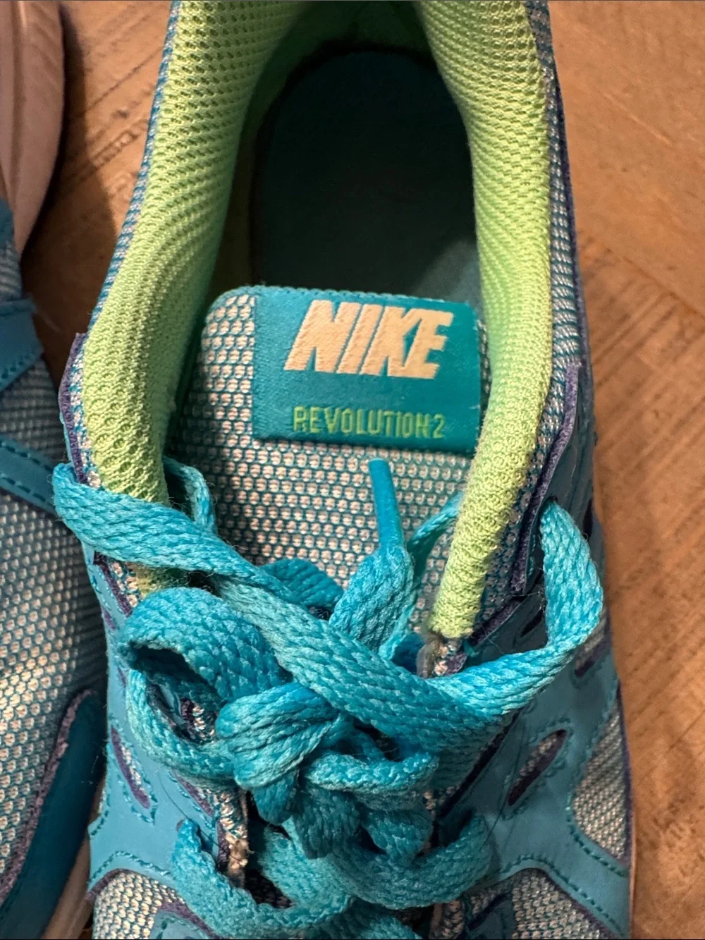 Nike Kids Teal and Lime Green Athletic Sneakers